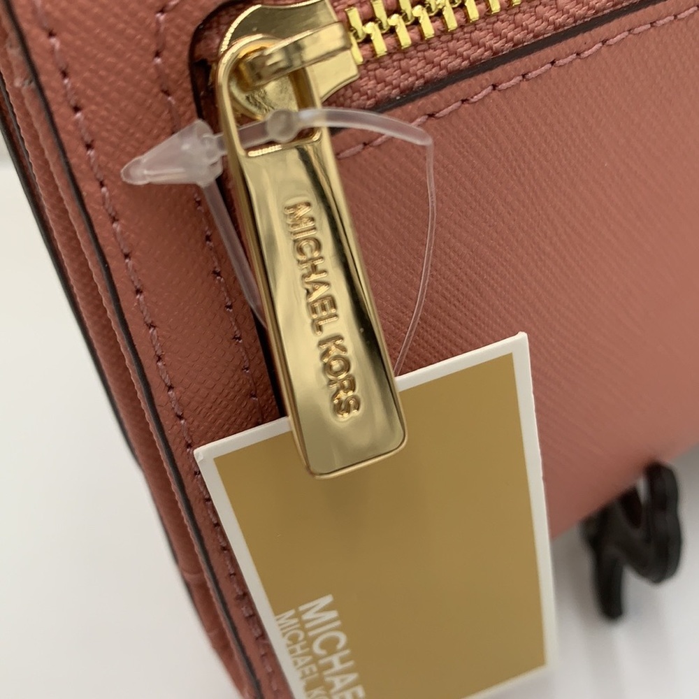 MICHAEL KORS JET SET TRAVEL LARGE TRIFOLD WALLET SUNSET ROSE COLOR - Picture 12 of 14